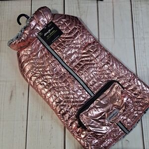 Eddie Bauer Dog Jacket Sherpa Lined,  Pink Metallic Quilted Sz XL